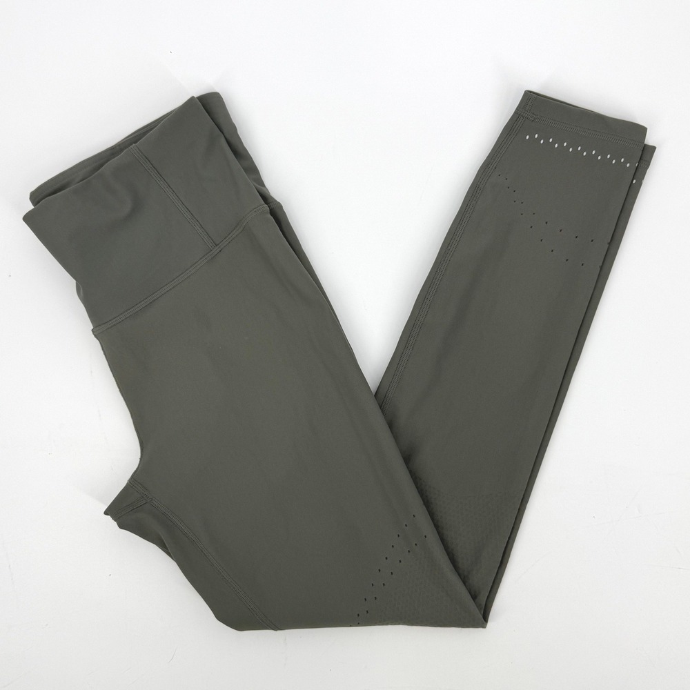 Lululemon In Focus Run Tight Women 12 Dark Olive Green Excellent Laser Cut 25"